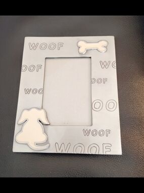 Dog-Themed Silver Photo Frame with White Accents
